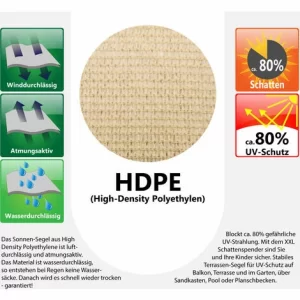 AMANKA UV Sonnensegel 3×5 HDPE Rechteckig Sonnenschutz Überdachung Garten Balkon Beige 13