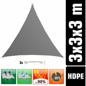 AMANKA UV Sonnensegel 3x3x3 M HDPE Dreieck Sonnenschutz Überdachung Balkon Garten Grau 9