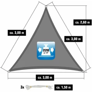 AMANKA UV Sonnensegel 3x3x3 M HDPE Dreieck Sonnenschutz Überdachung Balkon Garten Grau 11