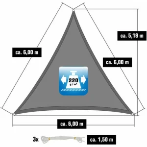 AMANKA UV Sonnensegel 6x6x6 M HDPE Dreieck Sonnenschutz Überdachung Balkon Garten Grau 9