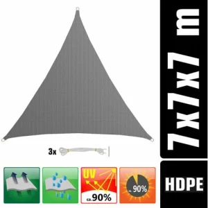AMANKA UV Sonnensegel 7x7x7 M HDPE Dreieck Sonnenschutz Überdachung Balkon Garten Grau 9