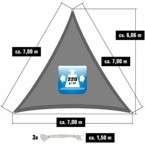 AMANKA UV Sonnensegel 7x7x7 M HDPE Dreieck Sonnenschutz Überdachung Balkon Garten Grau 11