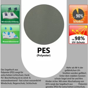 AMANKA UPF50+ UV Sonnensegel 3×4 Polyester Rechteck Wasserabweisend Garten Balkon Grau 13