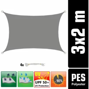 AMANKA UPF50+ UV Sonnensegel 2×3 Polyester Rechteck Wasserabweisend Garten Balkon Grau 9