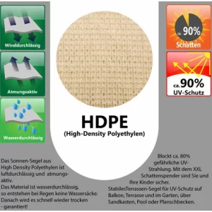 AMANKA UV Sonnensegel 2,5×2,5×3,5 HDPE Dreieck Rechtwinklig Sonnenschutz Garten Beige 13