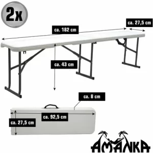 AMANKA 2x Wetterfeste Bierbank – Klappbar 182x27x43 – Kunststoff Sitzbank Klappbank Set 8