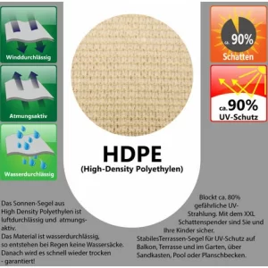 AMANKA UV Sonnensegel 4,2×4,2×6 HDPE Dreieck Rechtwinklig Sonnenschutz Garten Beige 13