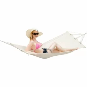AMANKA Outdoor Stabhängematte 190x80cm Garten Hängematte Mit Stange Bis100kg Beige 9