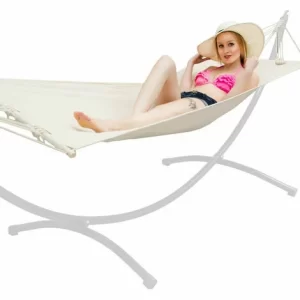 AMANKA Outdoor Stabhängematte 190x80cm Garten Hängematte Mit Stange Bis100kg Beige 13