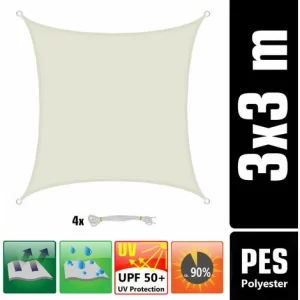 AMANKA 3x3m Sonnensegel Viereckig Wasserdicht – Sonnenschutz Segel Set Mit Befestigung 9