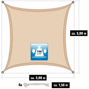 AMANKA 3x3m Sonnensegel Viereckig Wasserdicht – Sonnenschutz Segel Set Mit Befestigung 11