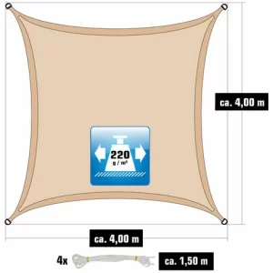 AMANKA 4×4 UV Sonnensegel Viereckig Atmungsaktiv – Sonnenschutz Segel Mit Befestigung 11
