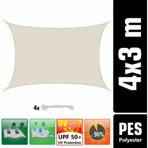 AMANKA 3x4m Sonnensegel Rechteckig Wasserdicht – Sonnenschutz Segel Set Mit Befestigung 9