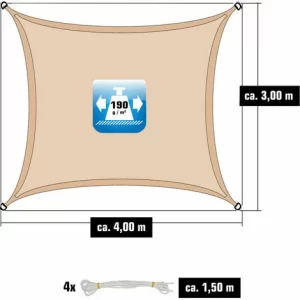 AMANKA 3x4m Sonnensegel Rechteckig Wasserdicht – Sonnenschutz Segel Set Mit Befestigung 11