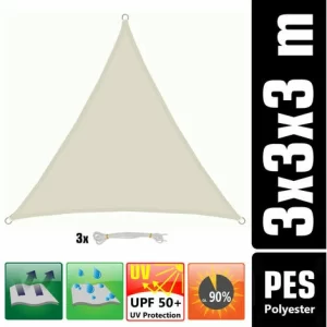 AMANKA 3x3x3 Sonnensegel Dreieckig Wasserdicht – Sonnenschutz Segel Set Mit Befestigung 9