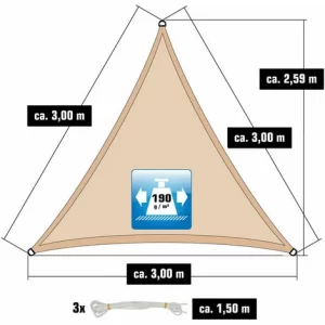 AMANKA 3x3x3 Sonnensegel Dreieckig Wasserdicht – Sonnenschutz Segel Set Mit Befestigung 11