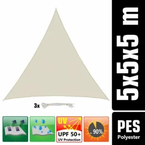 AMANKA 5x5x5 Sonnensegel Dreieckig Wasserdicht – Sonnenschutz Segel Set Mit Befestigung 9