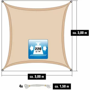 AMANKA 3×3 UV Sonnensegel Viereckig Atmungsaktiv – Sonnenschutz Segel Mit Befestigung 11