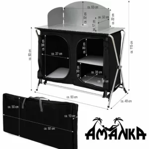 AMANKA Camping-Küche Inkl Windschutz 90x48x115cm 3 Fächer Campingschrank Faltbar Kocher 13