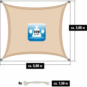 AMANKA 3×5 UV Sonnensegel Rechteckig Atmungsaktiv – Sonnenschutz Segel Mit Befestigung 11