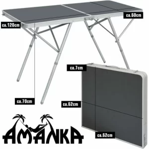 AMANKA Standfester Aluminium Campingtisch 120x60x70cm Stabiler Klapptisch Alu-Falttisch 9