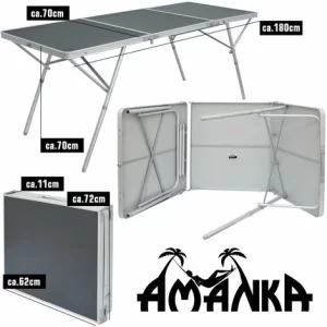 AMANKA Stabiler XXL Aluminium Campingtisch Klapptisch 180x70cm Alu Tisch Garten-Tisch 9