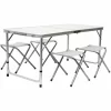 AMANKA Klappbarer Höhenverstellbarer Campingtisch 120x60x70cm Inkl. 4 Falthocker Campingtischset Kofferformat 19