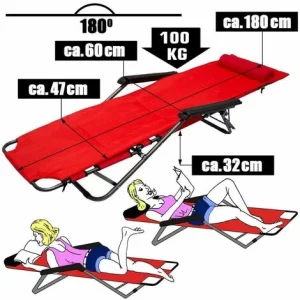 AMANKA Campingstuhl Liegestuhl Freizeitliege Sonnenliege Strandliege Campingliege Klappliege Liege Incl. Auflage 178cm Rot 11