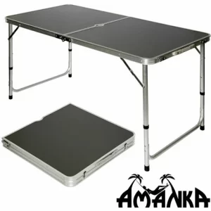 AMANKA Klappbarer Höhenverstellbarer Campingtisch 120x60x70cm Mit 4 Falthocker Campingtischset Kofferformat 9