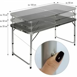 AMANKA Klappbarer Höhenverstellbarer Campingtisch 120x60x70cm Mit 4 Falthocker Campingtischset Kofferformat 11